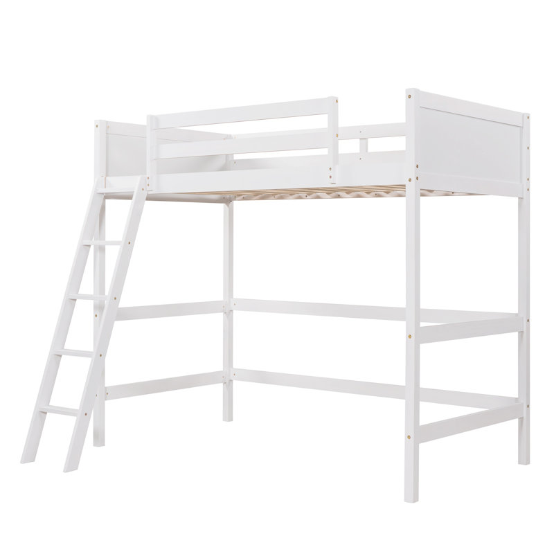 Lit mezzanine simple en bois massif avec garde-corps et échelle - Mobilier de chambre d'enfant moderne et peu encombrant
