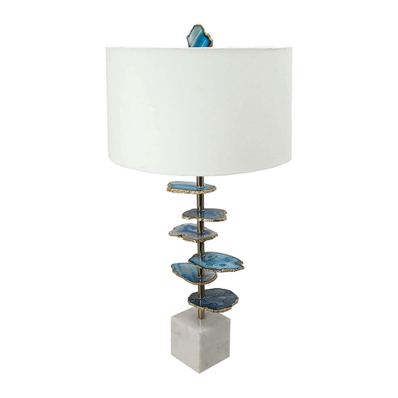 Lampe de table élégante en agate bleue et blanche avec base en marbre durable pour intérieurs modernes