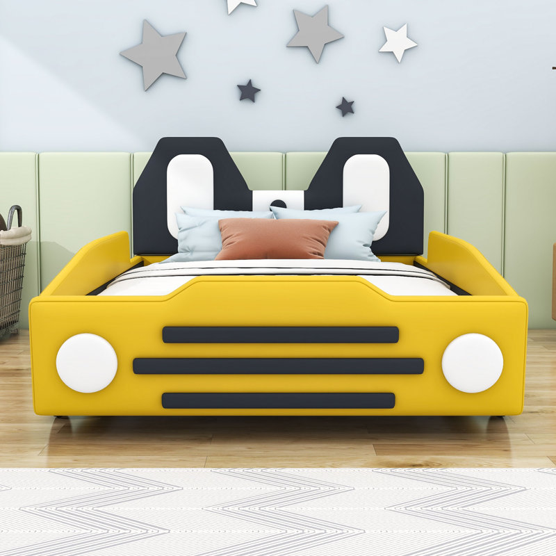 Himke Twin Car-Shaped Bed with Wheels, Yellow