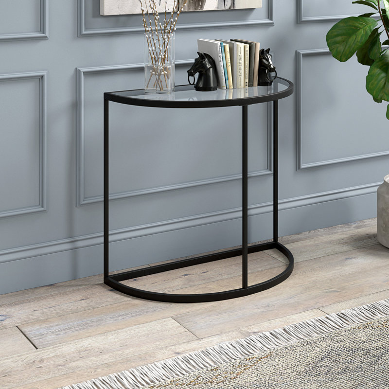 Kyrollos Glass Top Console Table, Blackened Bronze