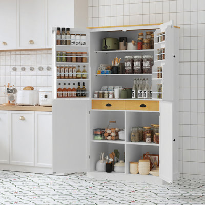 Grande armoire de rangement autoportante 40,2 "X 20" X 71,3 "avec 2 tiroirs, 2 tablettes réglables, 8 tablettes de porte pour la cuisine, la salle à manger
