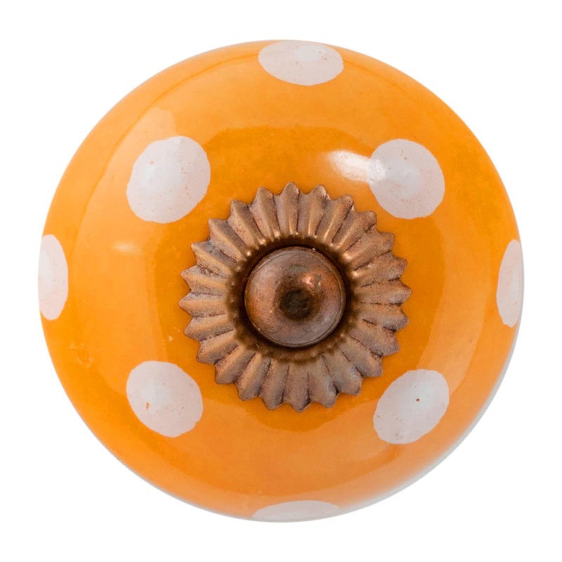 Nicola Spring - Round Ceramic Cabinet Knob, Orange/White