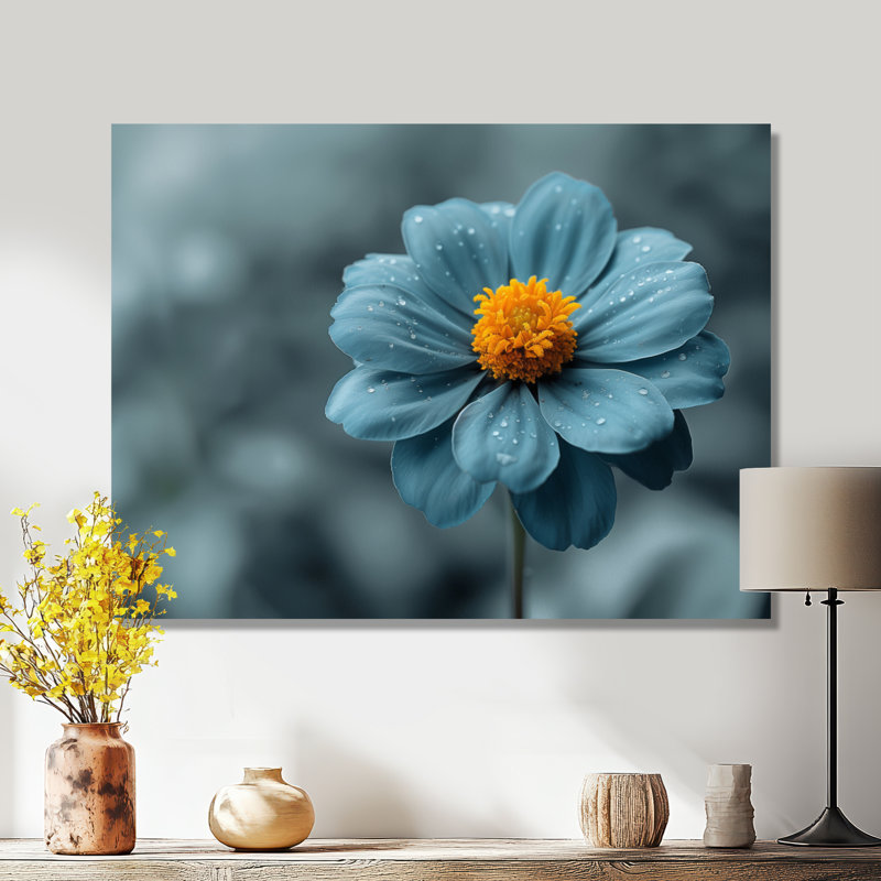 «Blue Grey Natures Marigold Photo», art mural souci, H 34 po x l 44 po, Toile tendue