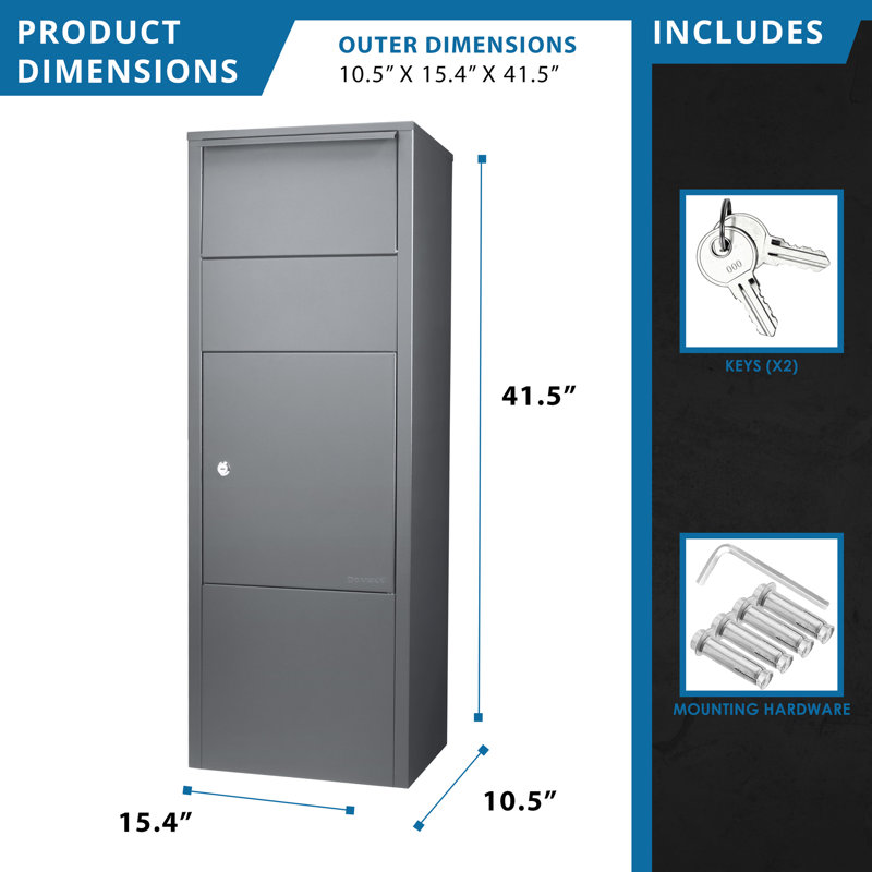 Parcel Drop Box With Lock - Gray Steel For Porch Security, 13"X6" Slot, 10.5"X15.4"X41.5", 34 Lb, Convenient Install Tips Locking Storage Steel, Simple Responses