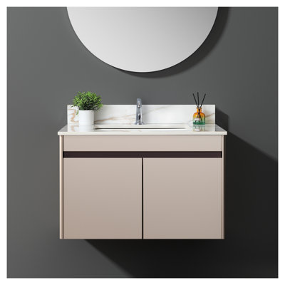 31" Sintered Stone Bathroom Vanity Top with Undermount Rectangular Sink - Carrara White Marble Countertop with 4" Backsplash