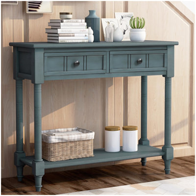 Console Trexm Daisy Series avec deux tiroirs et une tablette inférieure (bleu marine)