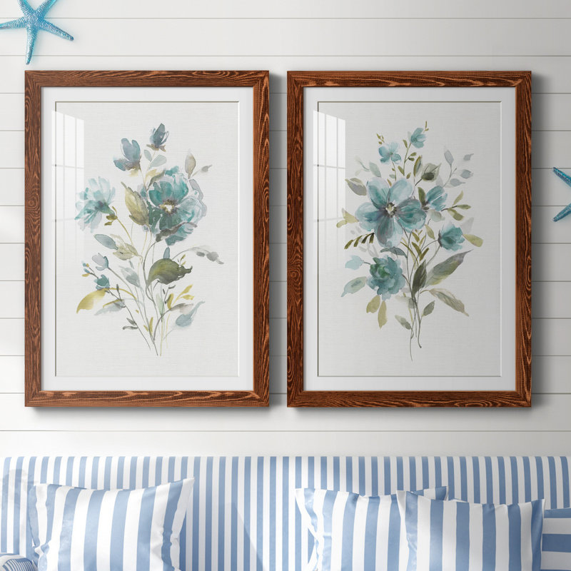 Linen Botanical I - Ensemble de 2 reproductions d'art, H 37,5 po x l 55 po x P 1,5 po, Papier avec cadre érable, Blanc