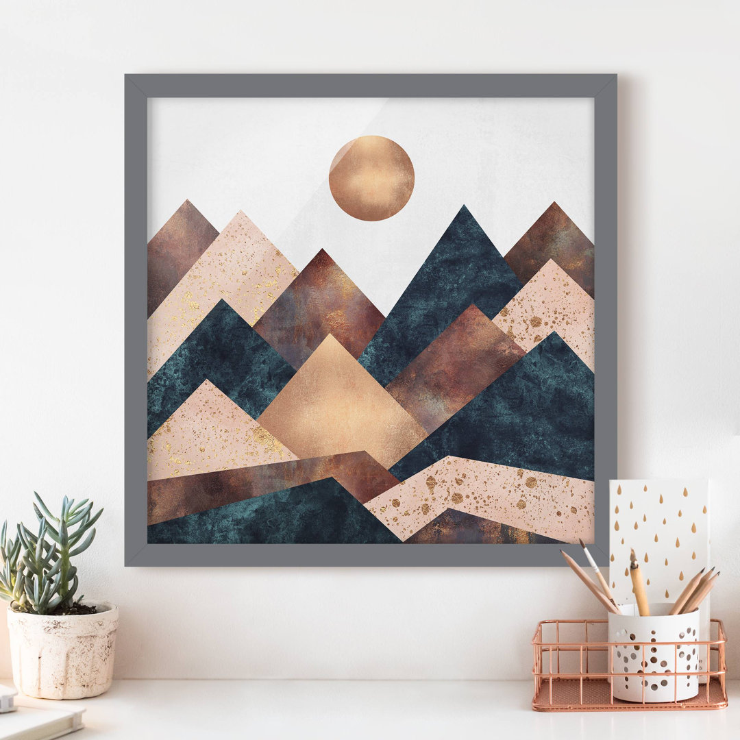 Gerahmtes Poster Geometric Mountains Bronze