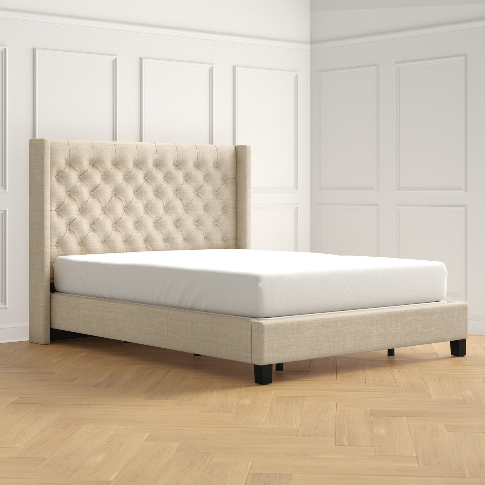 Kaster Upholstered Wingback Bed, Queen, Pewter Grey Linen