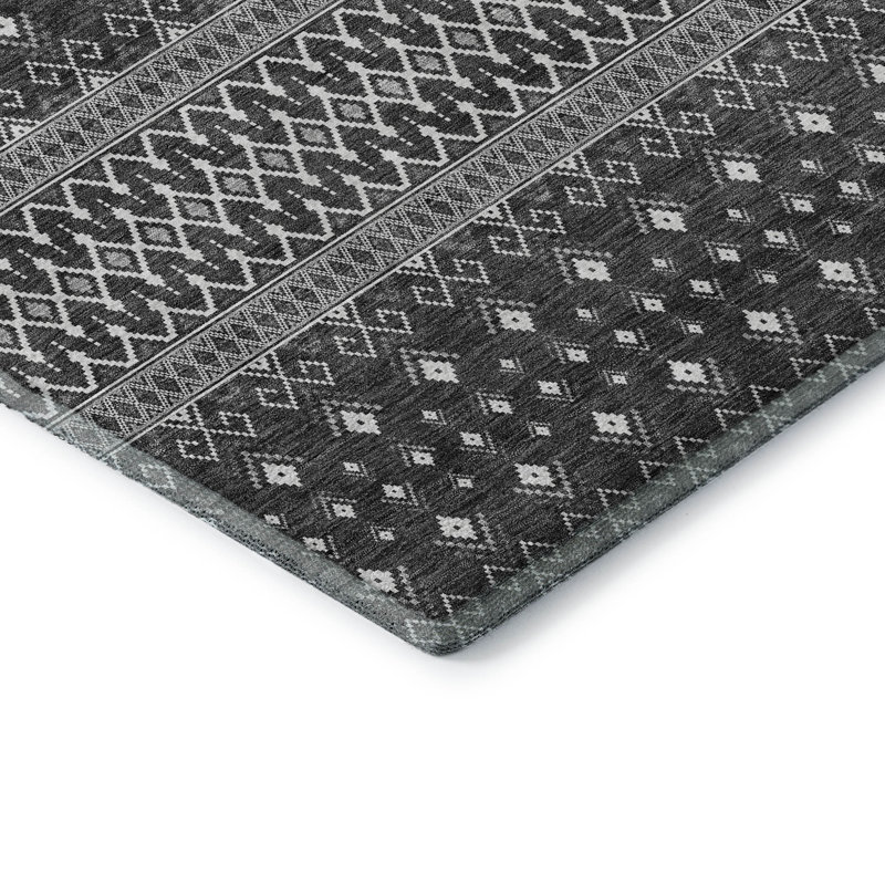 Tapis gris Prisco lavable à la machine de qualité supérieure, Rectangle 10 pi x 14 pi