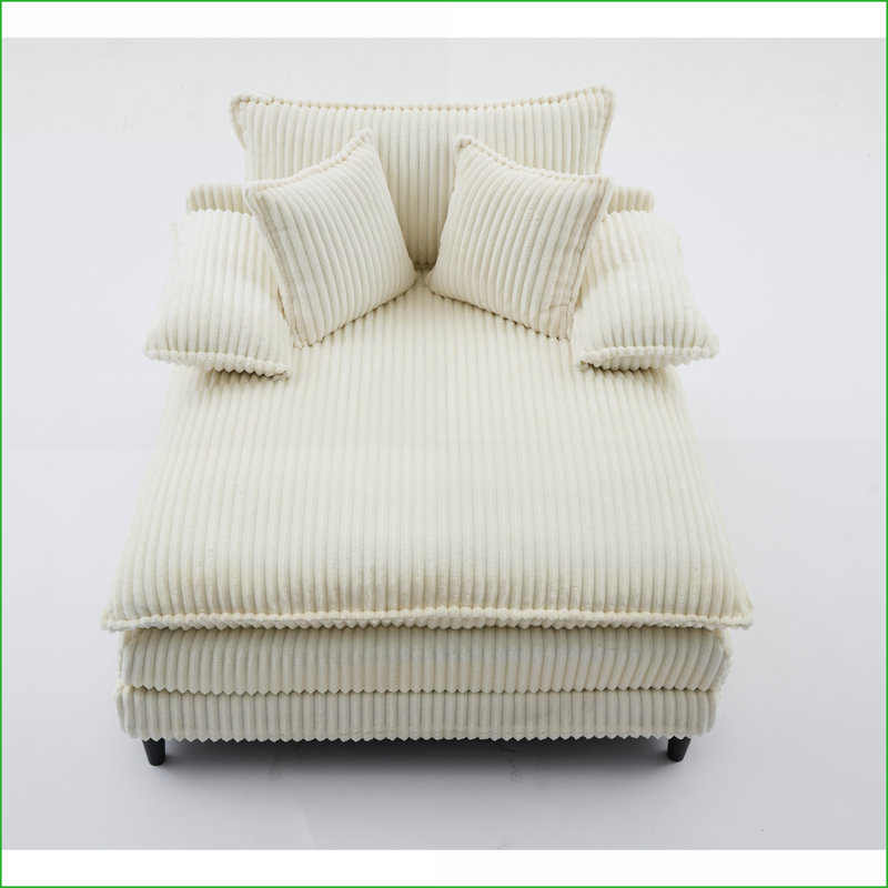 Méridienne, canapé-lit en velours côtelé réglable à quatre vitesses de 54,75 po avec 2 coussins | Beige | Cadre en bois massif