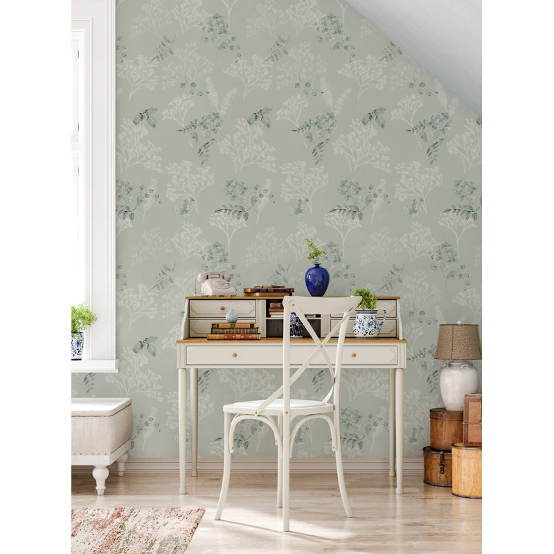 Papier peint adhésif Breezy Blooms, Sauge