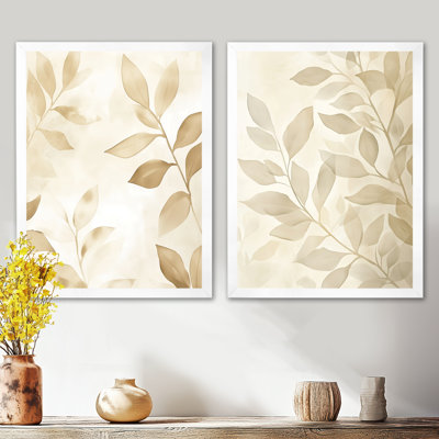 Feuilles botaniques d'automne brunes I - Ensemble de 2 décorations murales de feuilles