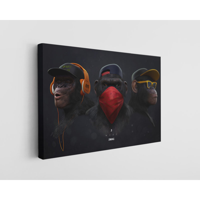 Impression sur toile «Wise Monkeys Swag Banksy Monkey Gorilla Chimp», H 16 po x l 24 po x P 1 po