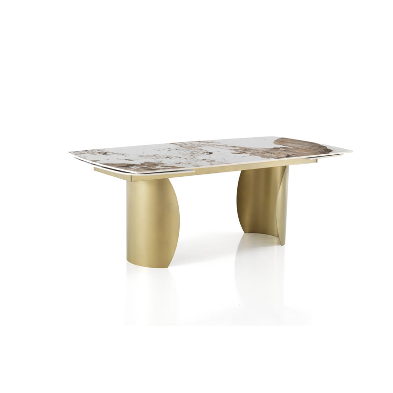 Avrumi Extendable Metal Base Dining Table, Gold
