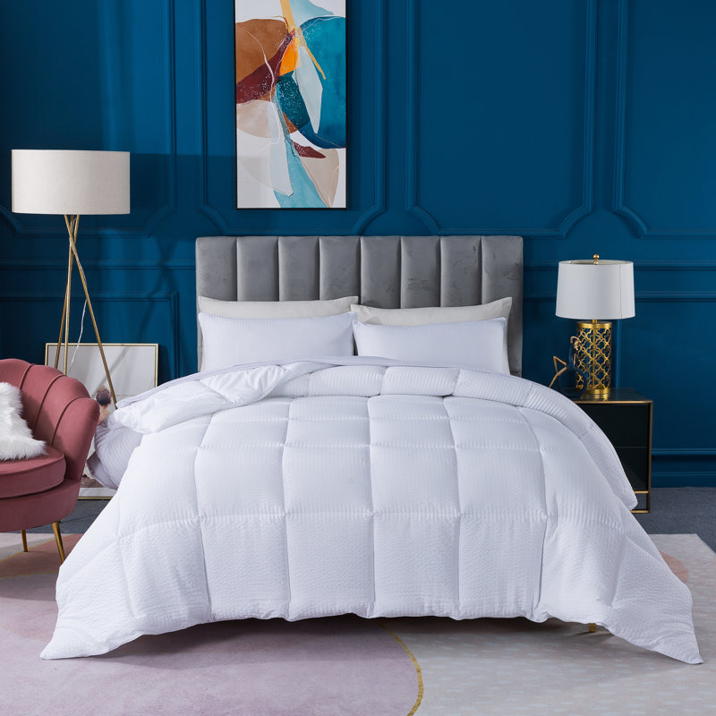 Box Stitch Comforter, King Comforter + 2 King Shams, White