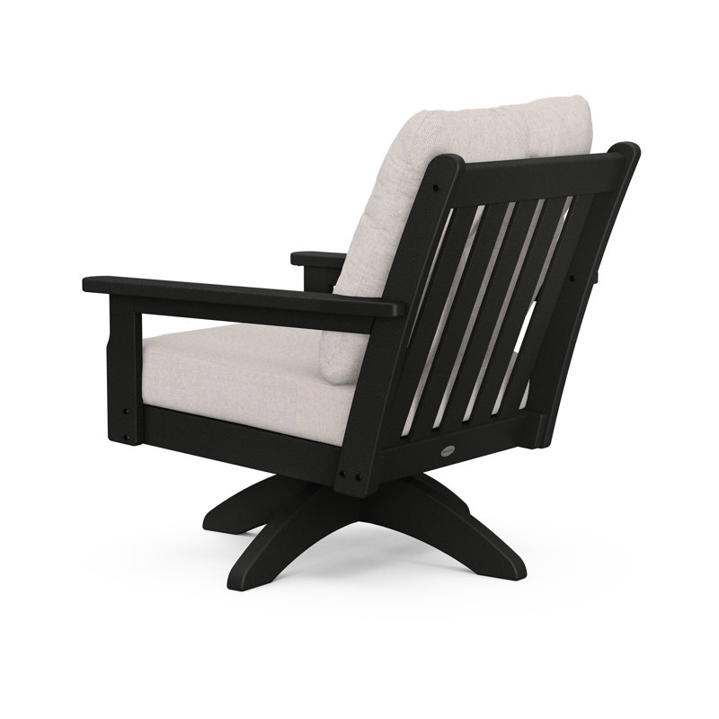 Lakeside Vineyard Deep Seating Swivel Chair, Dune Burlap, Black