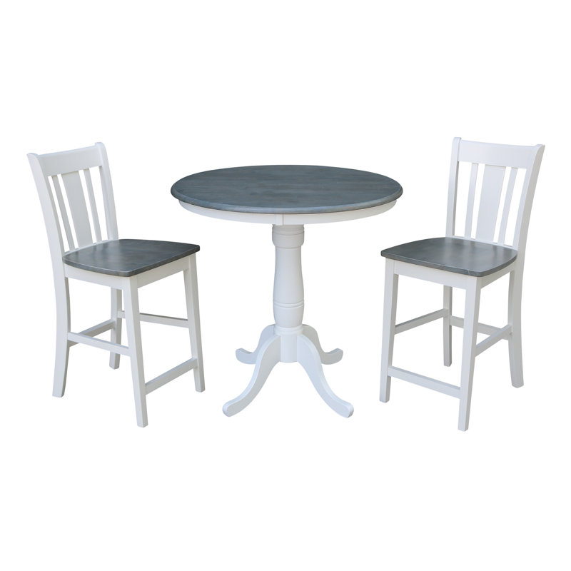 Ensemble de salle à manger à hauteur de comptoir en bois massif 3 pièces Drilon, H 35,1 po x L 36 po x l 36 po