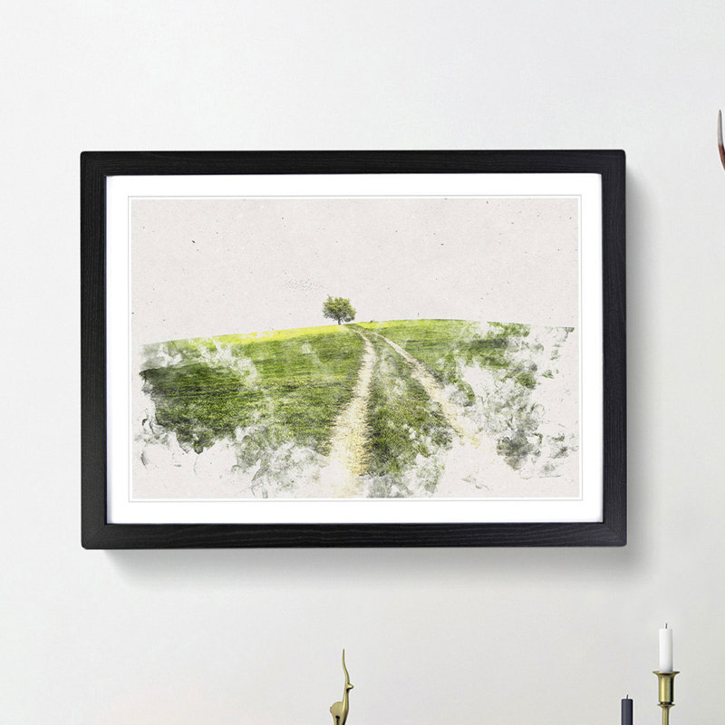 Path to a Lone Tree - Framed Print, Black Framed, 33cm H x 45cm W x 2cm D