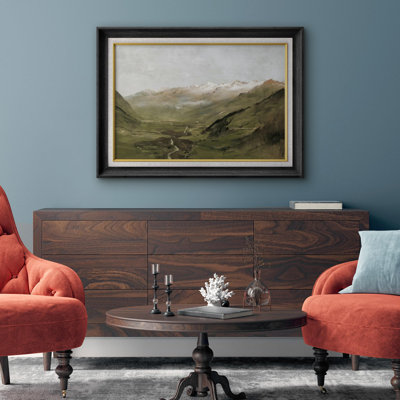 Vintage Autumn Mountain Range Valley, reproduction d'art encadrée