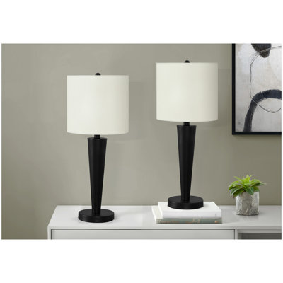 Lighting, ensemble de 2, lampe de table, port USB inclus, métal noir, abat-jour ivoire / crème, 24 po