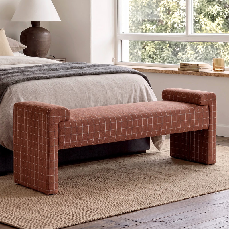 Banc rembourré l 59,4 po, Ocre / carreauté, Ocre