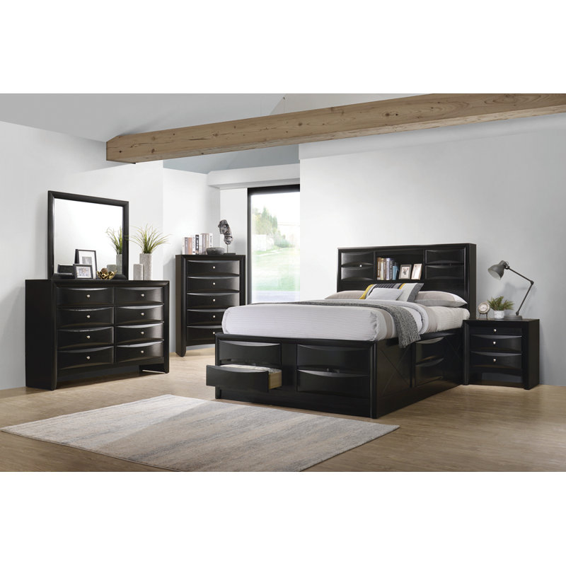 Lit plateforme avec rangement Briana Eastern - noir, Grand lit