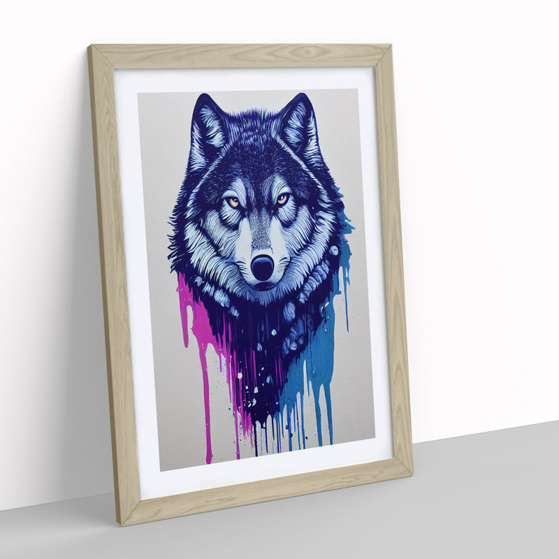 Painted Wolf No.3 - Wall Art, 34cm H x 25cm W, Oak Framed, White
