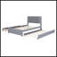 Lit plateforme double tapissier pleine grandeur avec 2 tiroirs et 1 lit gigogne simple, tête de lit classique, gris