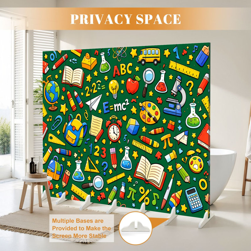 6 panneaux paravents pliables pour la classe Royal Coloré Éducation Science Livres Fournitures Scolaires Symboles Toile Écran Séparateur de Pièce Autoportant De Protection Paravent Partition