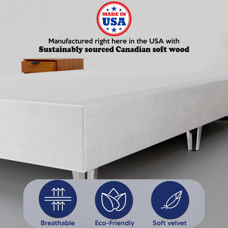 14-Inch Premium Kauly Material Wood Bed Frame, Comfortable Foundation with Acrylic Legs, Twin, White