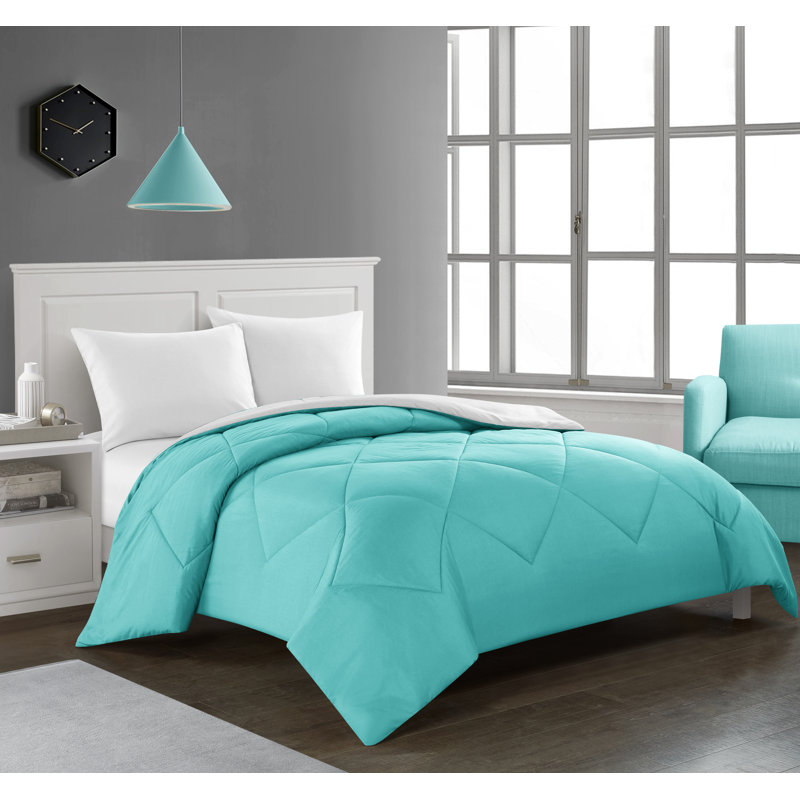 Tommy Polyester Box Stitch Comforter, Full/Queen Comforter, Aqua