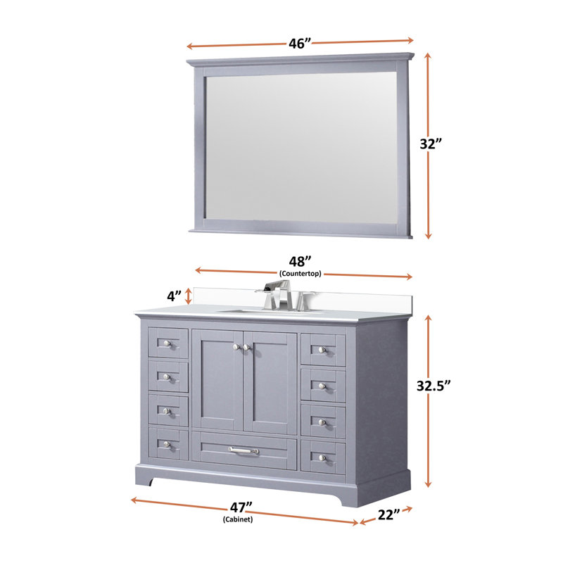 Dark Grey Single Bath Vanity 48 in. W x 22 in. D, Cultured Marble Top, White Square Sink, and 46 in. Mirror