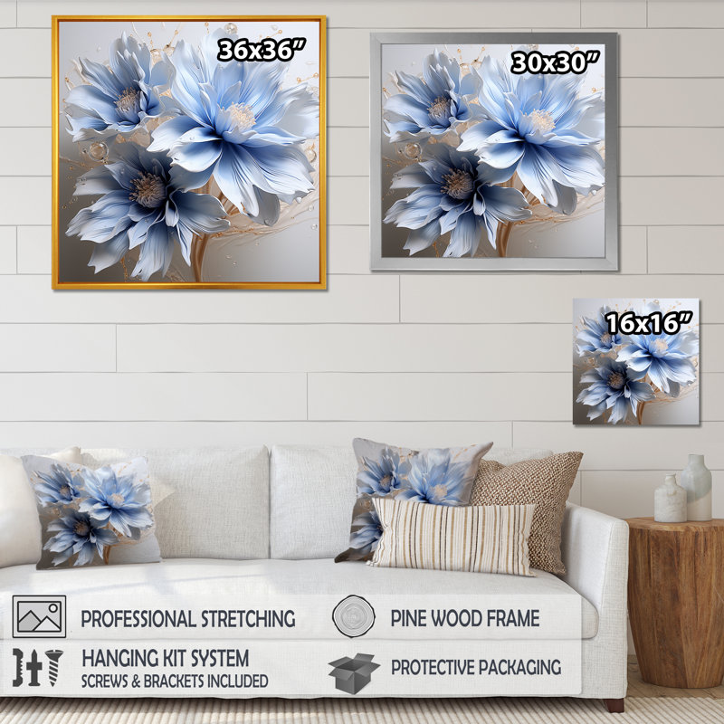 «Dreamy Blue Cornflowers Emotion I» - art mural grand bleuet, H 16 po x l 16 po x P 1 po, Toile tendue