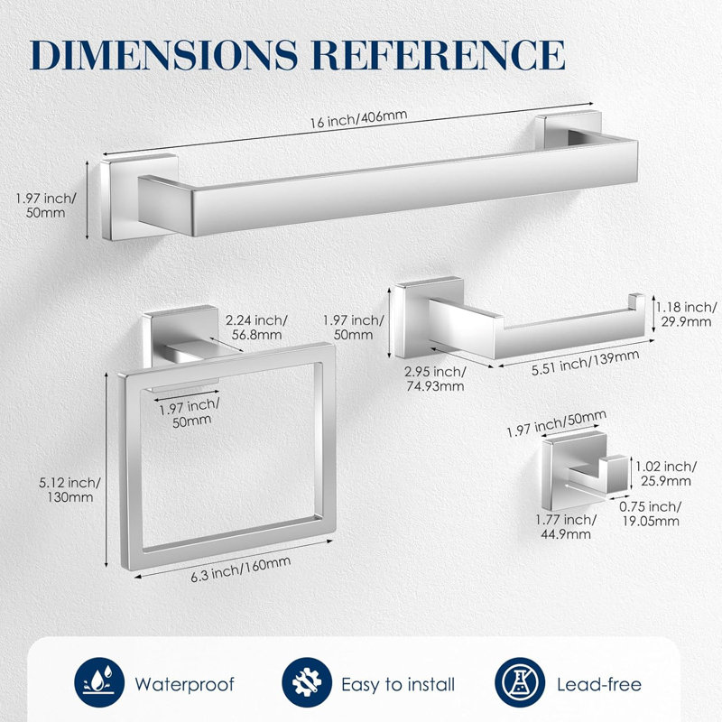 Premium 7-Piece Bathroom Towel Rack Set - SUS304 Stainless Steel Wall Mounted Accessories For Rust-Resistant Durability