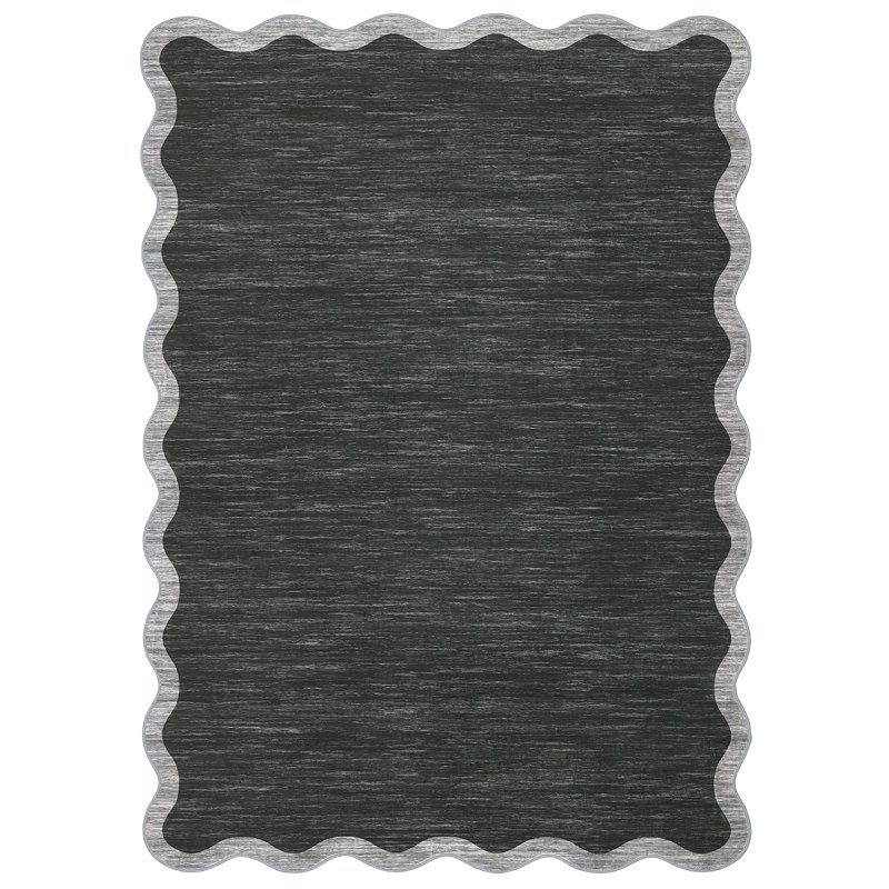 Machine Washable Rug Modern Scalloped Rug Non Slip, Neutral Indoor Carpet, Soft Non Shedding Floor Covering, Low Pile Thin Foldable Printed Mats for Living Room Bedroom Nursery