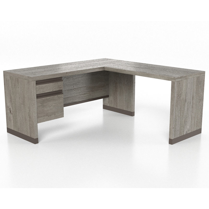 Mystic Oak Gray L-Shaped Computer Desk with Drawer and Filing Cabinet