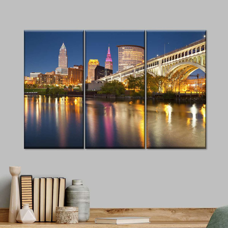 Cleveland Downtown - Ensemble de 3 toiles tendues, H 32 po x l 50 po x P 1,25 po