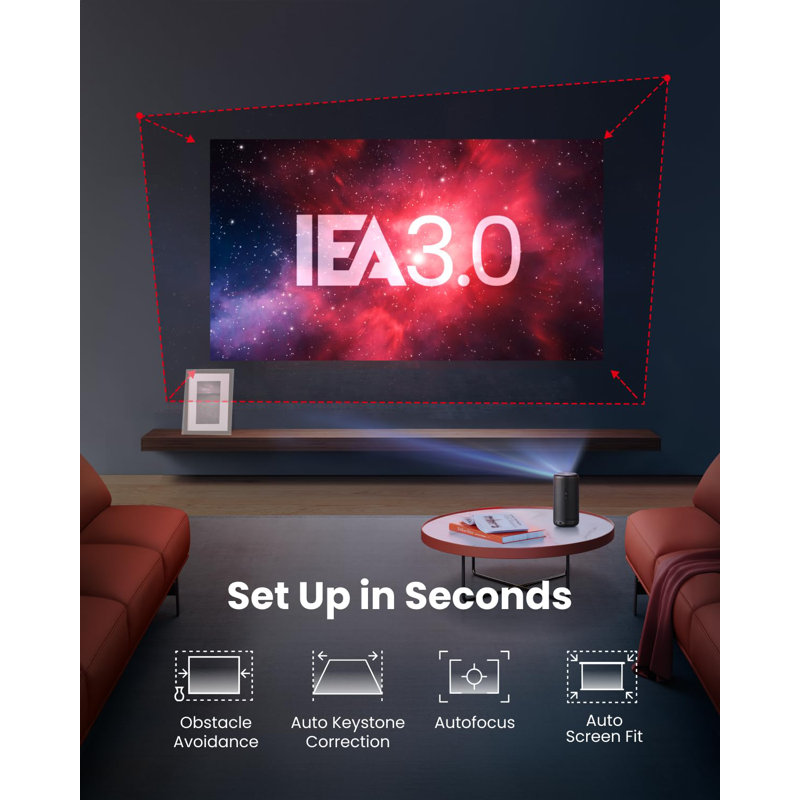 Projector, 1080P Smart Mini Projector With Wi-Fi, 2.5 Hours Of Playtime, 120-Inch Display, Dolby Digital, Ultra Portable For Any Space