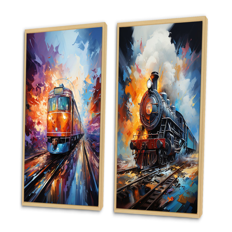 «Abstract Train Whirlwind», 2 pièces sur toile, H 40 po x l 40 po, Encadrement brun