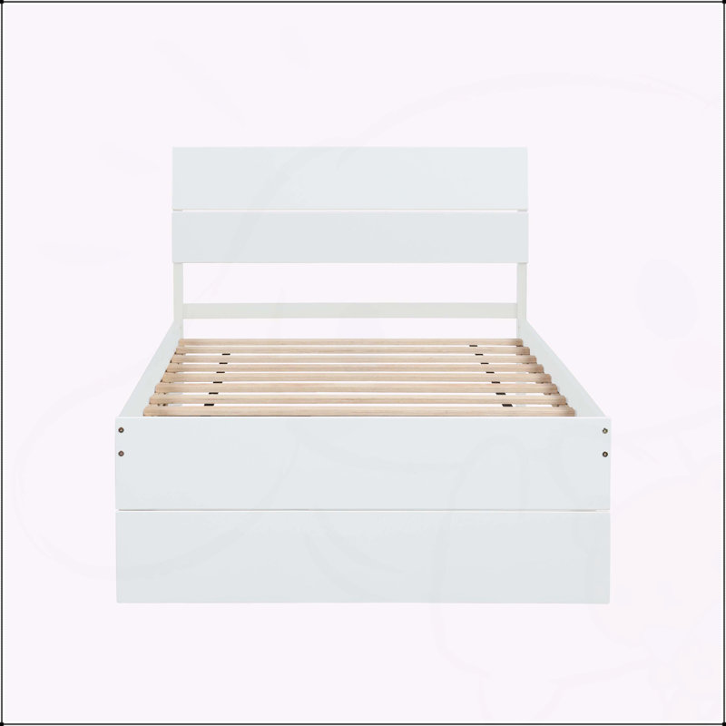 Cadre de lit simple élégant avec tête de lit lustrée et lit gigogne pratique pour un confort accru, Blanc crémeux