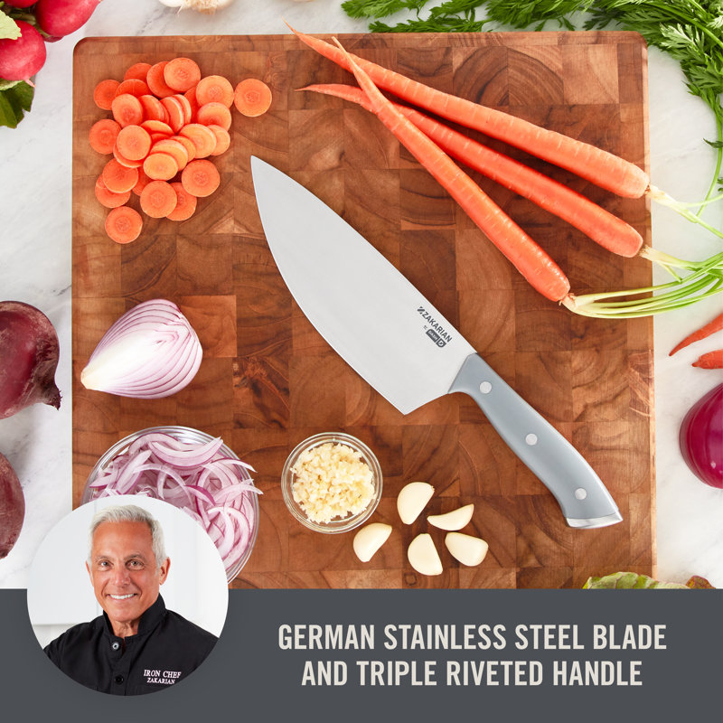 Zakarian by Dash 7" Rocking Chef Knife with Sheath, Grey
