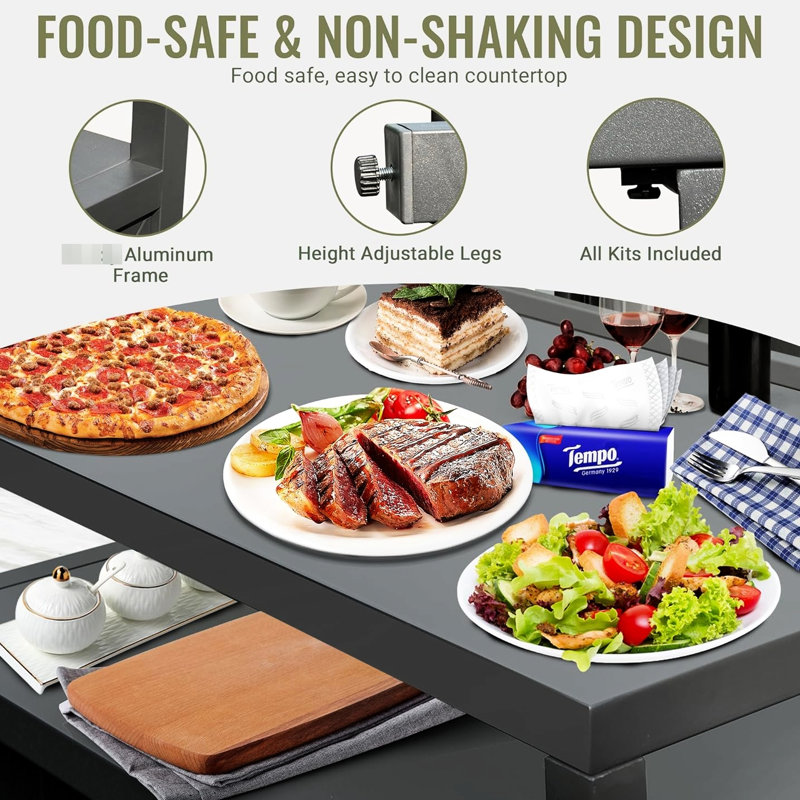 Armoire de cuisine en aluminium pour l'extérieur - Gris, pluie et neige gril autoportant en aluminium gris, avec housse de protection