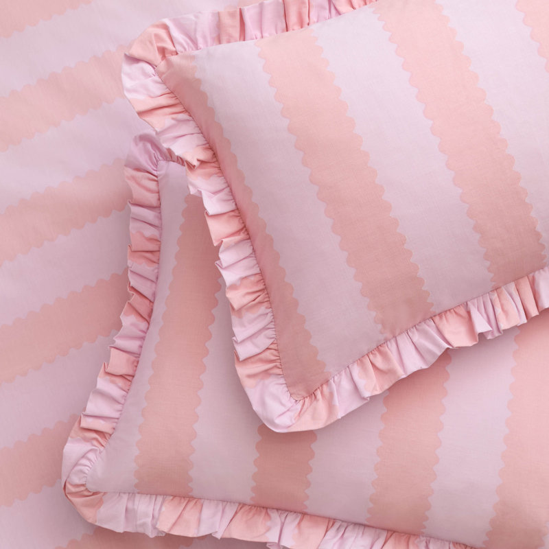 Birdie Stripe Cotton Blend Striped Duvet Cover Set with Pillowcases, Blue/Yellow Striped
