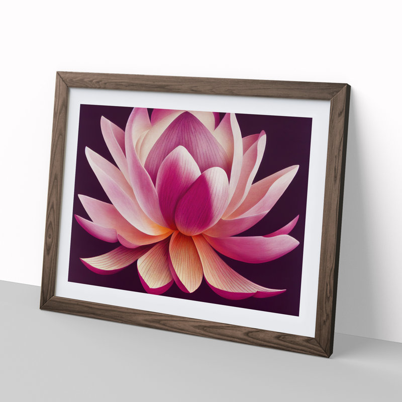Beguiling Lotus Flower 1 Piece Single Picture Frame Wall Art, 46cm H x 64cm W x 2cm D, Walnut Frame