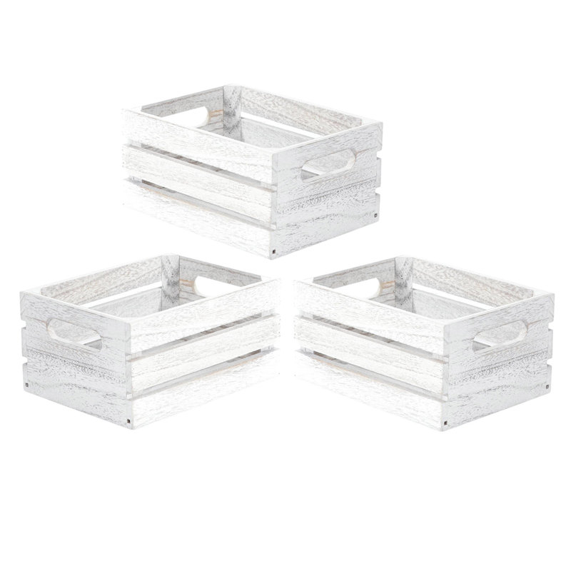 Ensemble de caisses en bois massif, H 5,50 po x l 12 po x P 8 po, Blanc délavé rustique