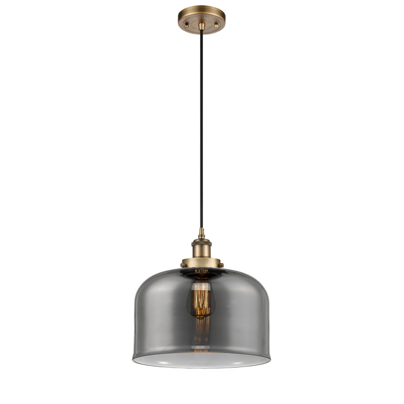 Mini luminaire suspendu à cordon 1 lumière Ballston Urban Bell, Plaqué couleur fumée, Laiton brossé, DEL