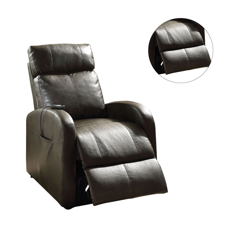 Leatherette Recliner With Power, Dark Gray Faux Leather