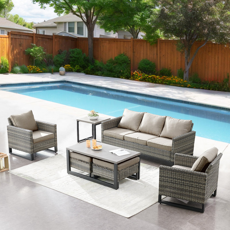 Nazime Wicker 5 - Person Patio Conversation Set with Cushions, Gray, Gray