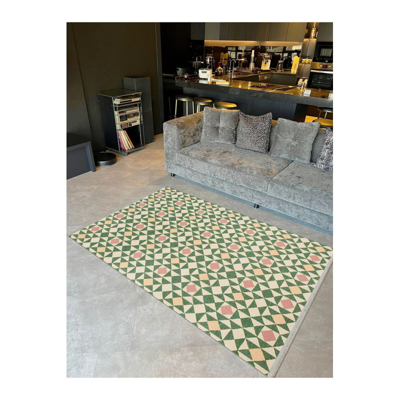 Tapis décoratif lavable à la machine à motif géométrique triangulaire vert Paris Collection Paris